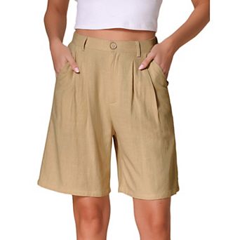 Bermuda Shorts for Women's High Waisted Linen Wide Leg Elastic Waist Dressy Casual Summer Shorts