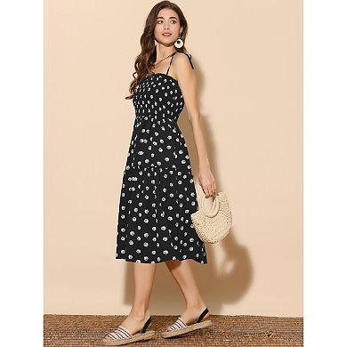 Sleeveless Midi Dresses for Women's Smocked Spaghetti Strap Summer Tiered A-Line Dress