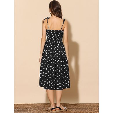 Sleeveless Midi Dresses for Women's Smocked Spaghetti Strap Summer Tiered A-Line Dress