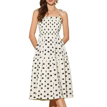 Sleeveless Midi Dresses for Women's Smocked Spaghetti Strap Summer Tiered A-Line Dress