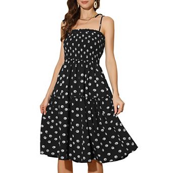 Sleeveless Midi Dresses for Women's Smocked Spaghetti Strap Summer Tiered A-Line Dress