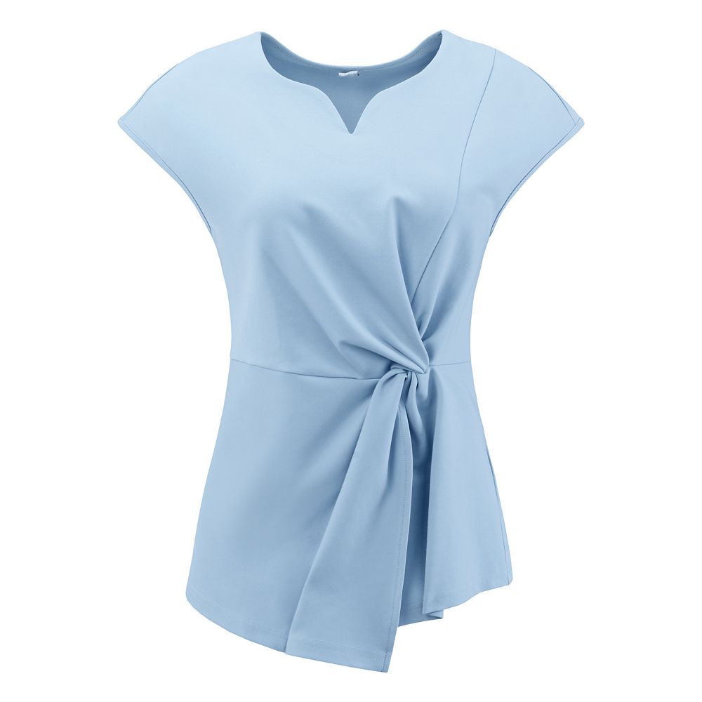 ESTELLE Womens Polka Dot Bell Sleeve Round Neck Wear To Work Peplum Top