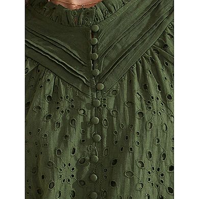 Women's Summer Floral Crochet Hollow Out Ruffle Neck Short Sleeve Top