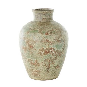 Stella & Eve Brown Ceramic Antique Style Decorative Vase with Green & Copper Accents