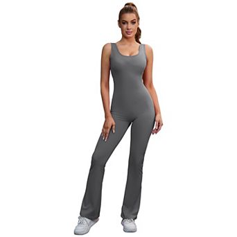 Women's Hollow Back Bodysuit One Piece Body Full Suit Long Pants Leggings Workout Fitness Catsuit
