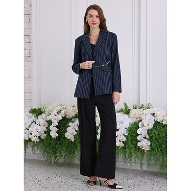 Women's Striped Blazers Lapel Collar Chain Decor Long Sleeve Work Office Jackets
