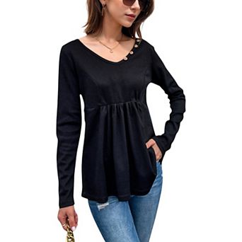Women's Long Sleeve Pullover Sweatshirt with Crew Neck and Ribbed Hem