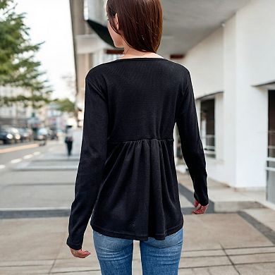 Women's Long Sleeve Pullover Sweatshirt with Crew Neck and Ribbed Hem