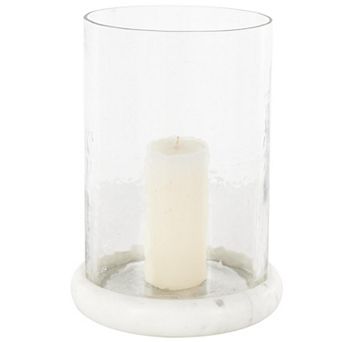 Stella & Eve Glass Pillar Candle Holder with White Marble Base Table Decor