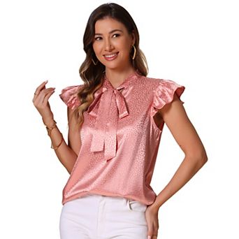Casual Top for Women's Ruffled Cap Sleeve Work Polka Dots Shirt Blouse