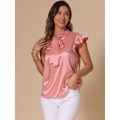Casual Top for Women's Ruffled Cap Sleeve Work Polka Dots Shirt Blouse