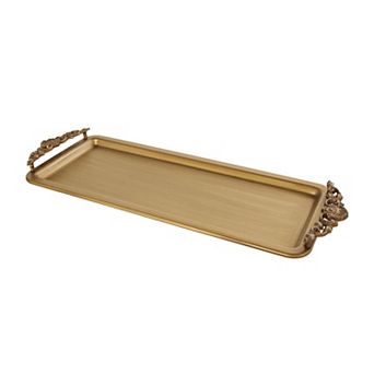 Stella & Eve Bronze Metal Brushed Tray with Antique Scrolled Handles Table Decor