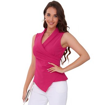 Wrap V Neck Casual Work Tops for Women's Blouse Business Dressy Asymmetrical Shirts