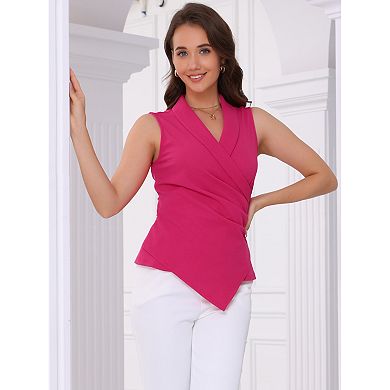 Wrap V Neck Casual Work Tops for Women's Blouse Business Dressy Asymmetrical Shirts