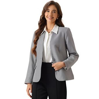 Collarless Blazer for Women's Office 1 Button Work Suit Blazer