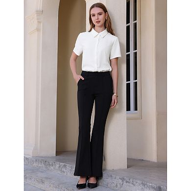 Women's Button Down Bodysuit Shirt Business Work Short Sleeve Collared Blouse Top