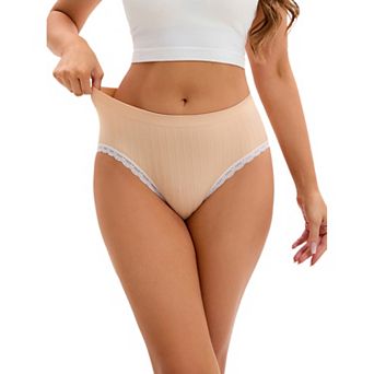 Women's Lace Trim Mid-Waisted Briefs Hip Lifter No Trace Underwear