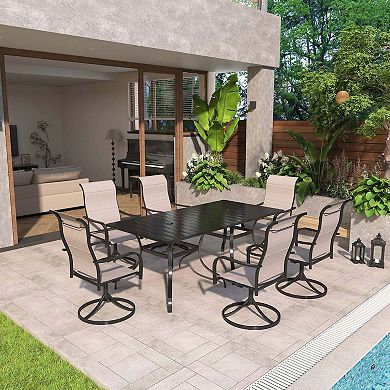 Mondawe 8 Pieces Patio Dining Set Include 2 Square Tables & 6 Steel Textilene Swivel Chairs