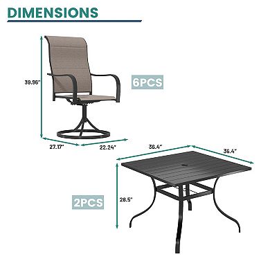 Mondawe 8 Pieces Patio Dining Set Include 2 Square Tables & 6 Steel Textilene Swivel Chairs