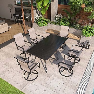 Mondawe 8 Pieces Patio Dining Set Include 2 Square Tables & 6 Steel Textilene Swivel Chairs