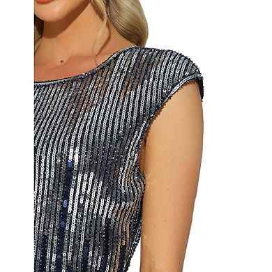 Women's Midi Sequin Dress Cap Sleeve Club Party Sparkly Dresses
