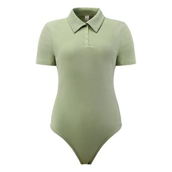 Women's Bodysuits Leotard Short Sleeve Stretch Polo Shirt Body Suit