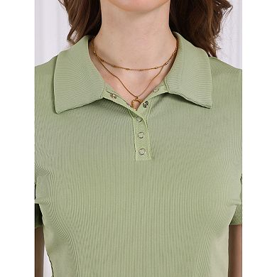 Women's Bodysuits Leotard Short Sleeve Stretch Polo Shirt Body Suit