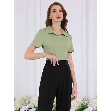 Women's Bodysuits Leotard Short Sleeve Stretch Polo Shirt Body Suit