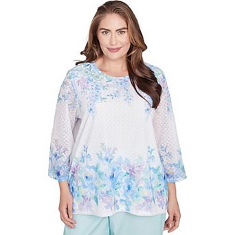 Plus Size Alfred Dunner Textured Sky Blue Floral Border Top