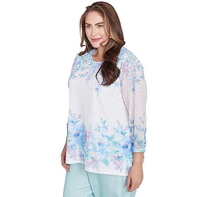 Plus Size Alfred Dunner Textured Sky Blue Floral Border Top