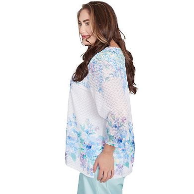 Plus Size Alfred Dunner Textured Sky Blue Floral Border Top