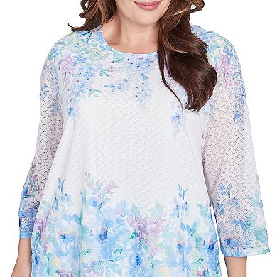 Plus Size Alfred Dunner Textured Sky Blue Floral Border Top