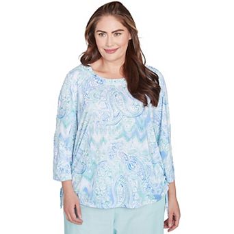 Plus Size Alfred Dunner Island Mint Paisley Ruched Side Top