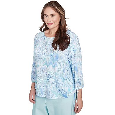Plus Size Alfred Dunner Island Mint Paisley Ruched Side Top