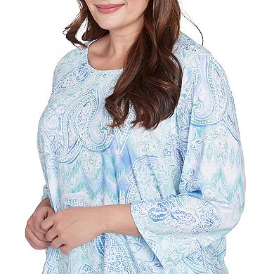 Plus Size Alfred Dunner Island Mint Paisley Ruched Side Top