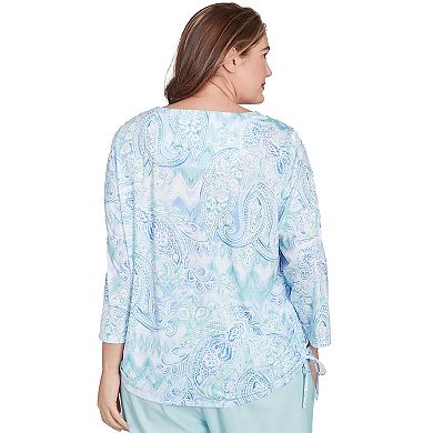 Plus Size Alfred Dunner Island Mint Paisley Ruched Side Top