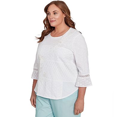 Plus Size Alfred Dunner Lace Patchwork Embellished Sleeve Top
