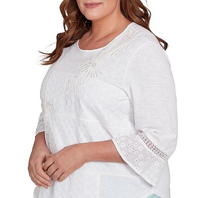 Plus Size Alfred Dunner Lace Patchwork Embellished Sleeve Top