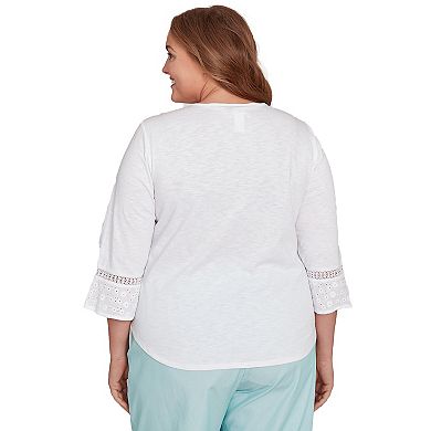 Plus Size Alfred Dunner Lace Patchwork Embellished Sleeve Top