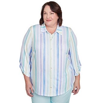 Plus Size Alfred Dunner Stripe Knit Button Front Top