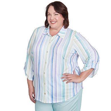 Plus Size Alfred Dunner Stripe Knit Button Front Top