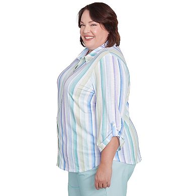 Plus Size Alfred Dunner Stripe Knit Button Front Top