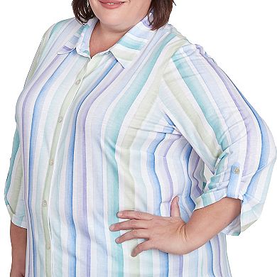 Plus Size Alfred Dunner Stripe Knit Button Front Top