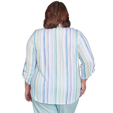 Plus Size Alfred Dunner Stripe Knit Button Front Top