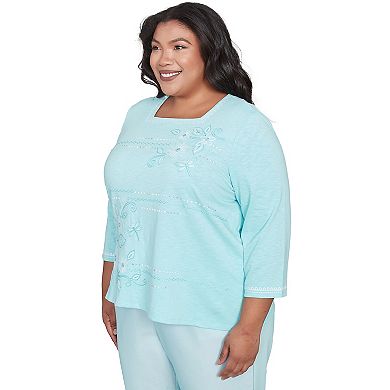 Plus Size Alfred Dunner Asymmetrical Dragonfly Embroidery Top