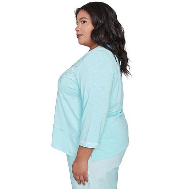 Plus Size Alfred Dunner Asymmetrical Dragonfly Embroidery Top