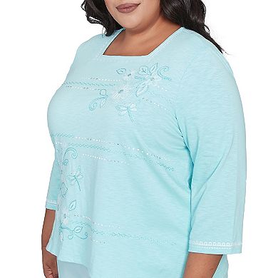 Plus Size Alfred Dunner Asymmetrical Dragonfly Embroidery Top
