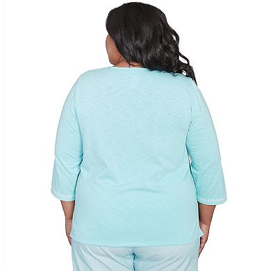 Plus Size Alfred Dunner Asymmetrical Dragonfly Embroidery Top
