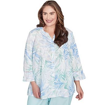 Plus Size Alfred Dunner Tropical Embroidered Button-Front Top