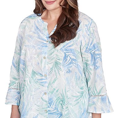 Plus Size Alfred Dunner Tropical Embroidered Button-Front Top